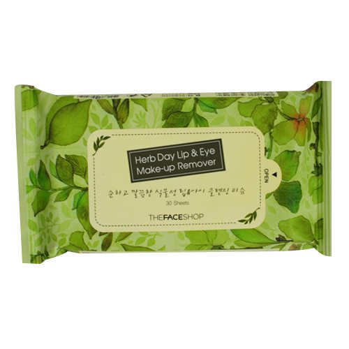 The Face Shop Herb Day Lip and Eye Makeup Remover 30 Sheets 150g korean cosmetic skincare shop malaysia singapore indonesia